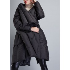 Fine Black Asymmetrical Cloak Duck Down Winter Coats Winter