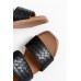 Sally Black Leather Woven Slide